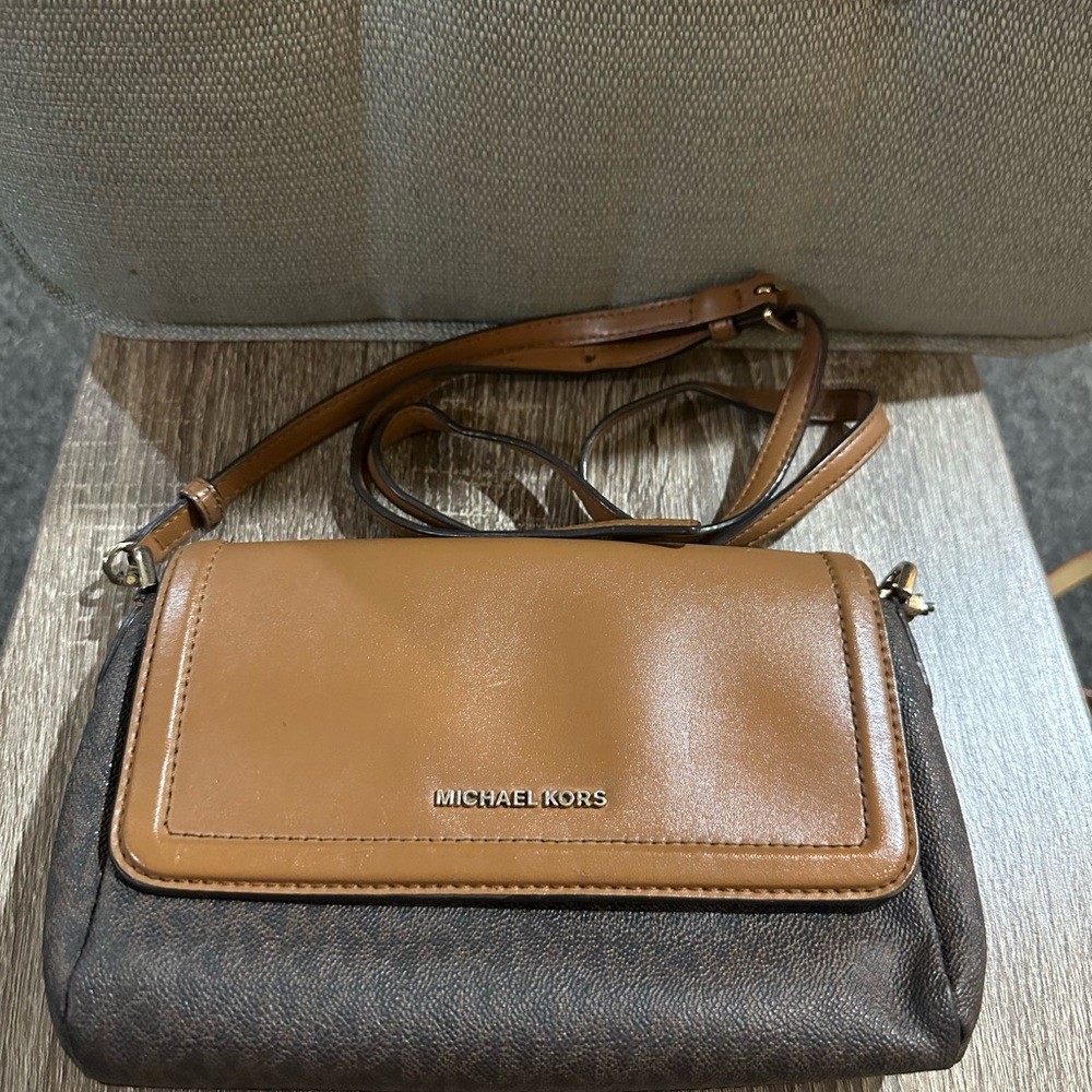 Michael Kors Tan and Brown Crossbody Bag
